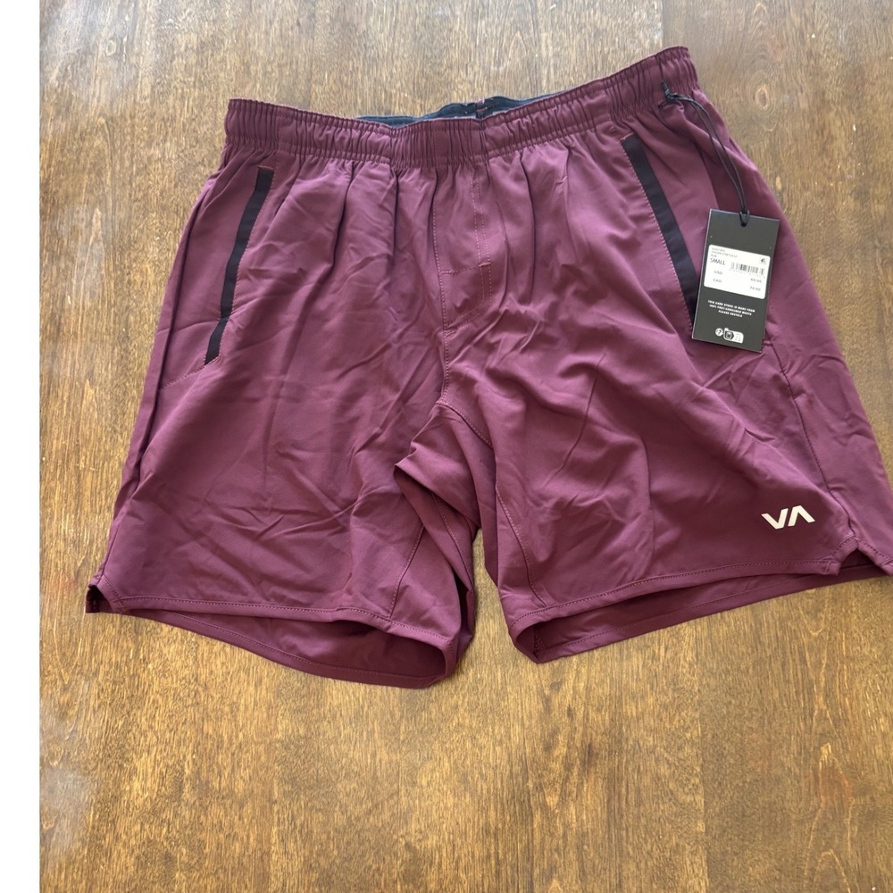 RVCA Yogger Stretch 17 Mens Shorts Small Plum Burgundy V201TRYS Training Gym